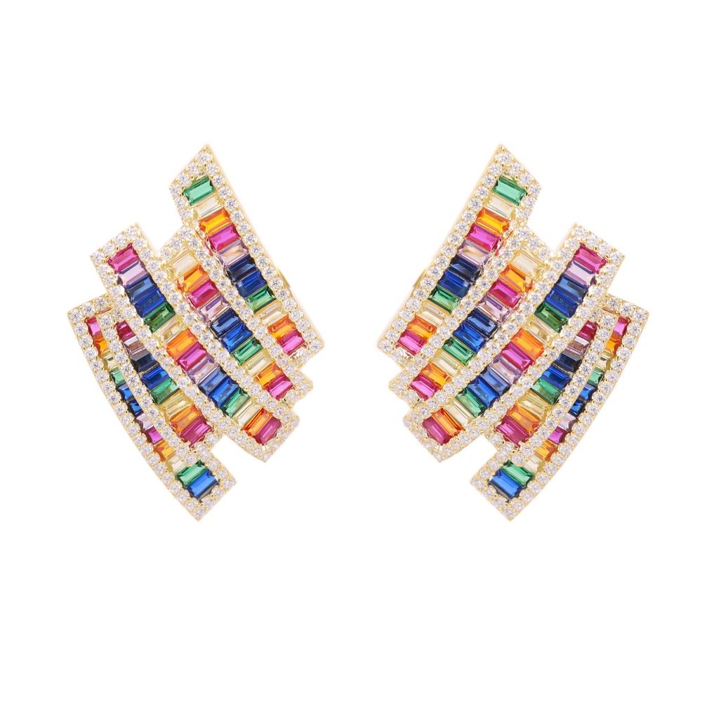 Very Colorful Earrings Sterling Silver Multi color cz